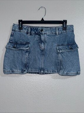 Garage Blue Denim Mini Skirt with Front Flap Pockets